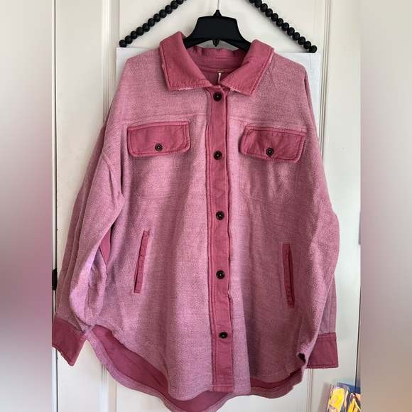 FREE PEOPLE Ruby Fleece Cotton Shirt Jacket Shacket Pink XL X
